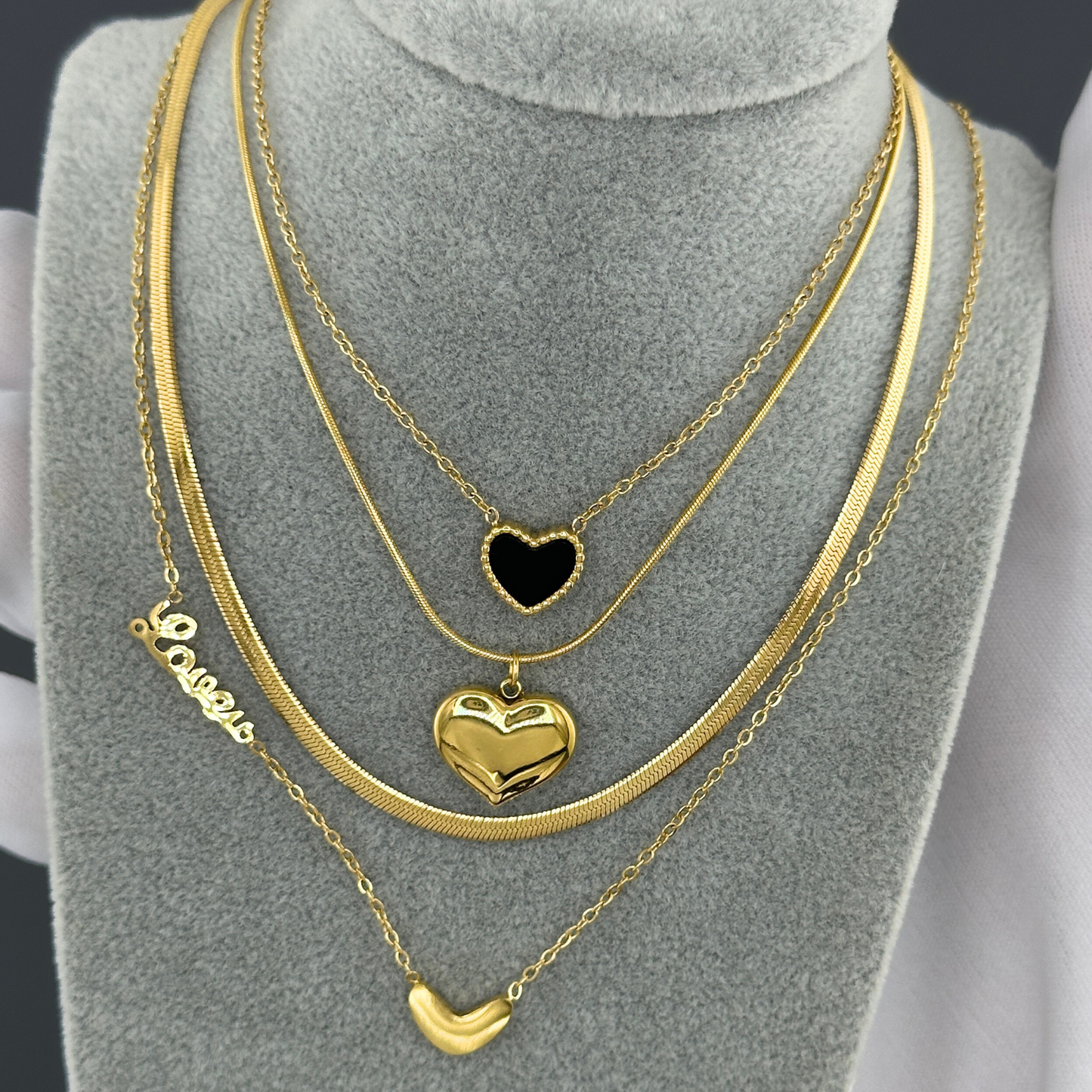 Golden Red Heart Pendant Necklace