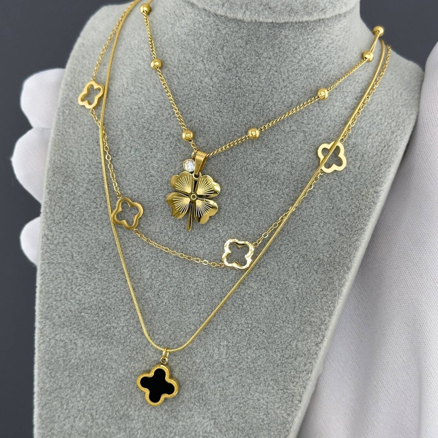 Layered Clover Charm Necklace