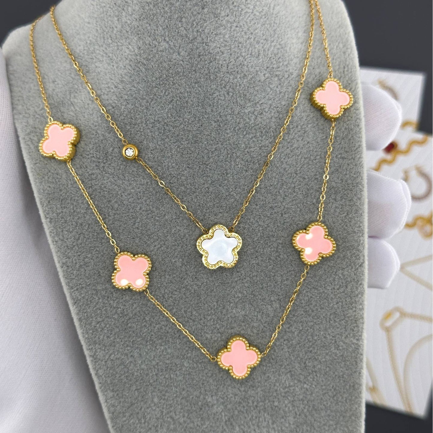 Blush Pink Clover Charm Necklace