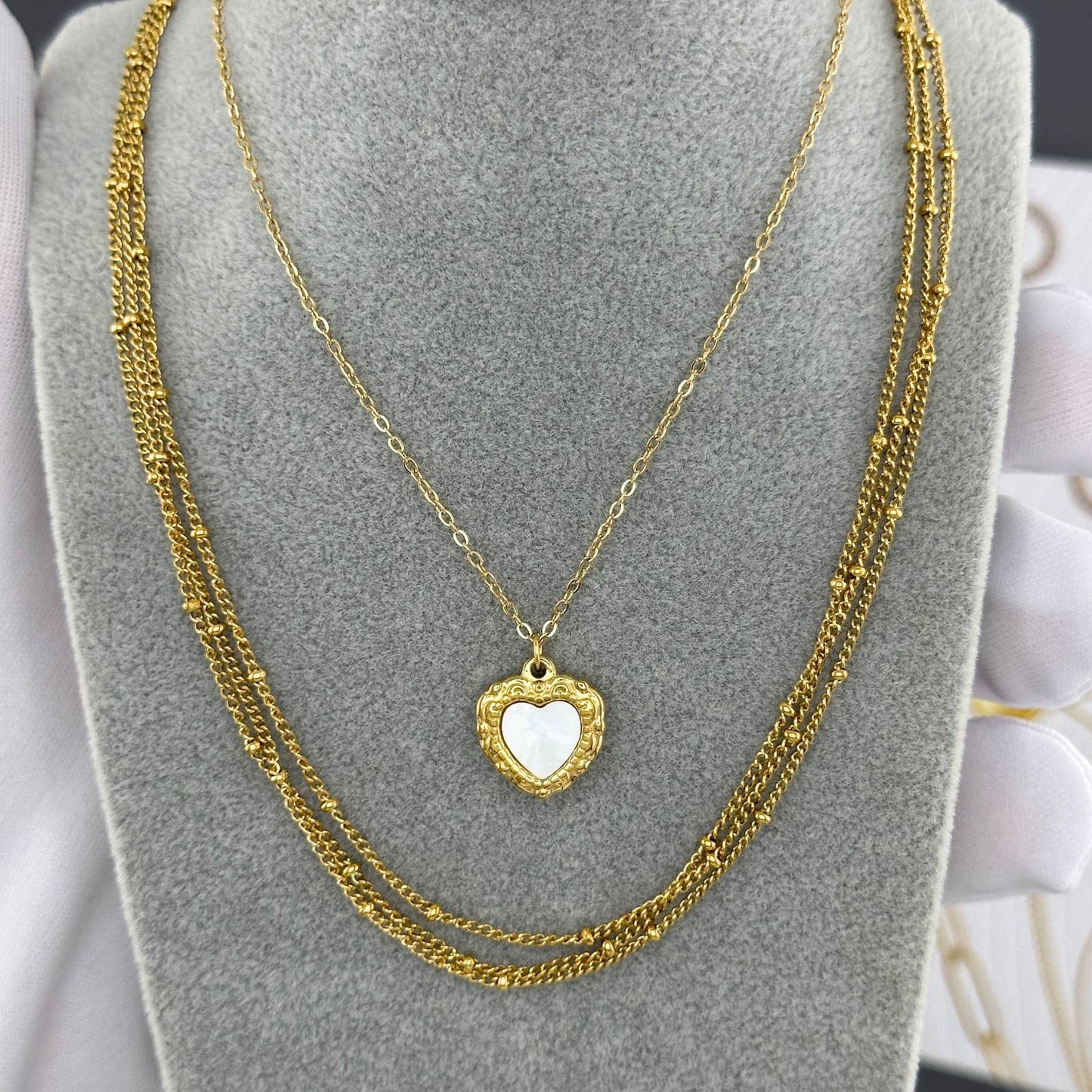 Golden Heart of Pearl Necklace