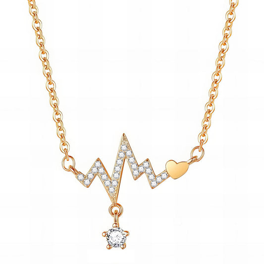 Golden Heartbeat Necklace with Cubic Zirconia