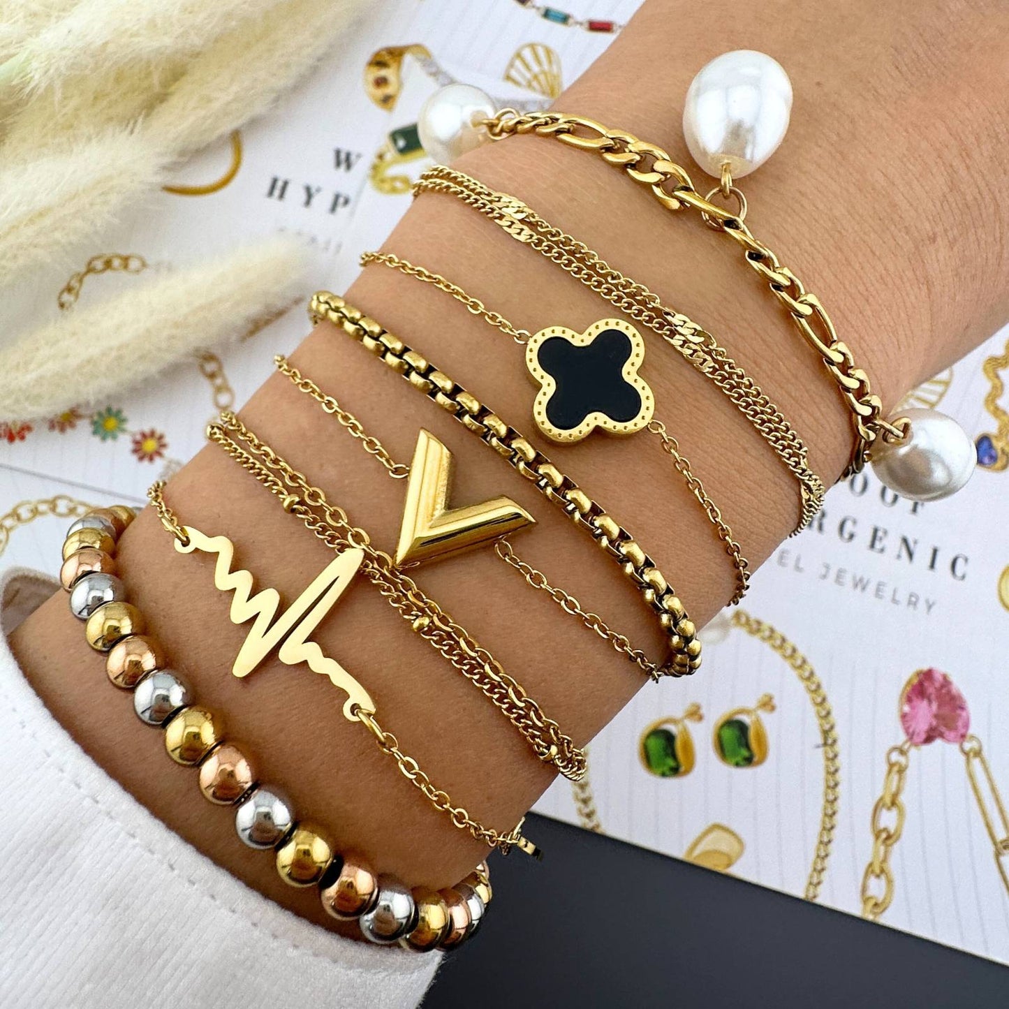 Golden Heartbeat Bracelet with Heart Charm