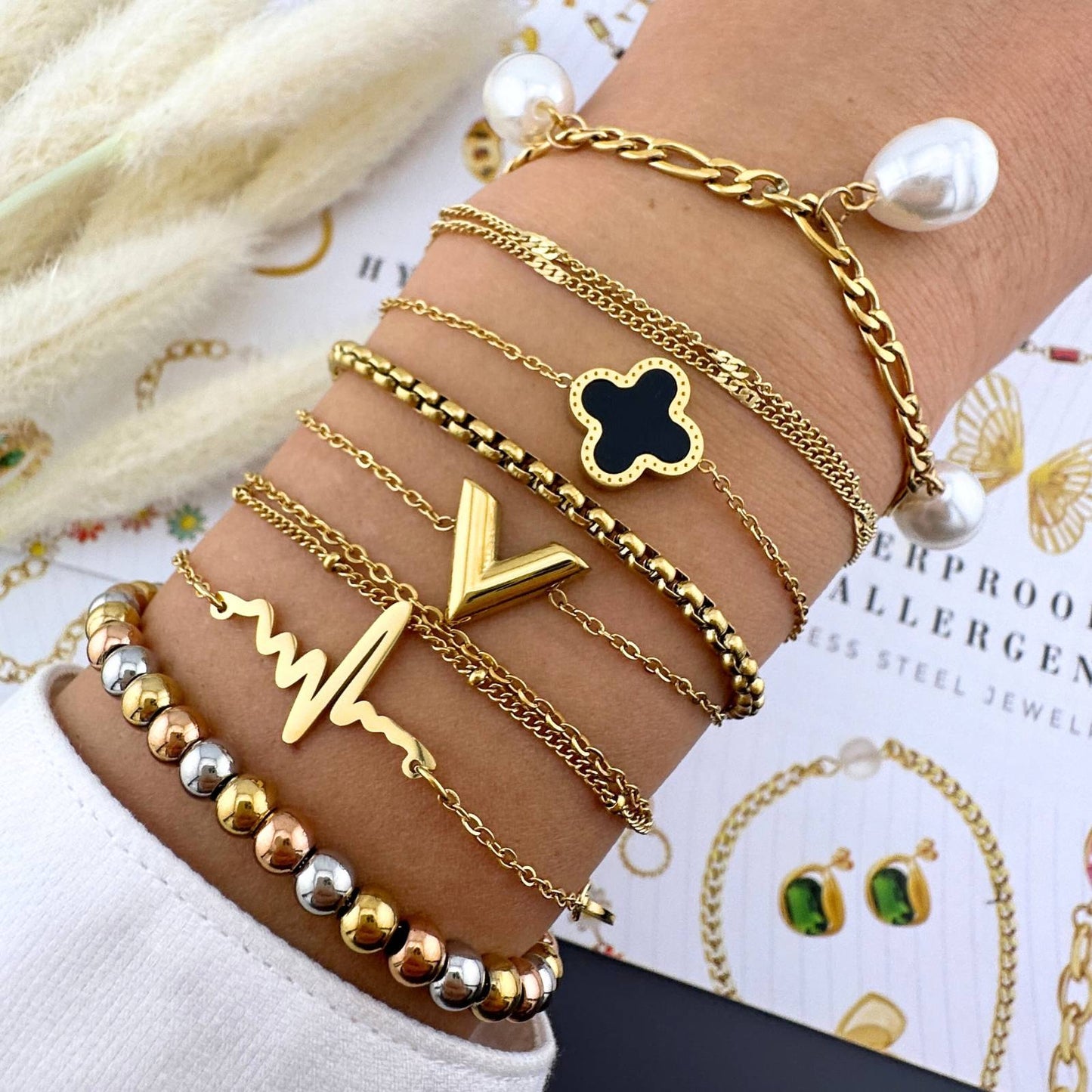 Golden Heartbeat Bracelet with Heart Charm