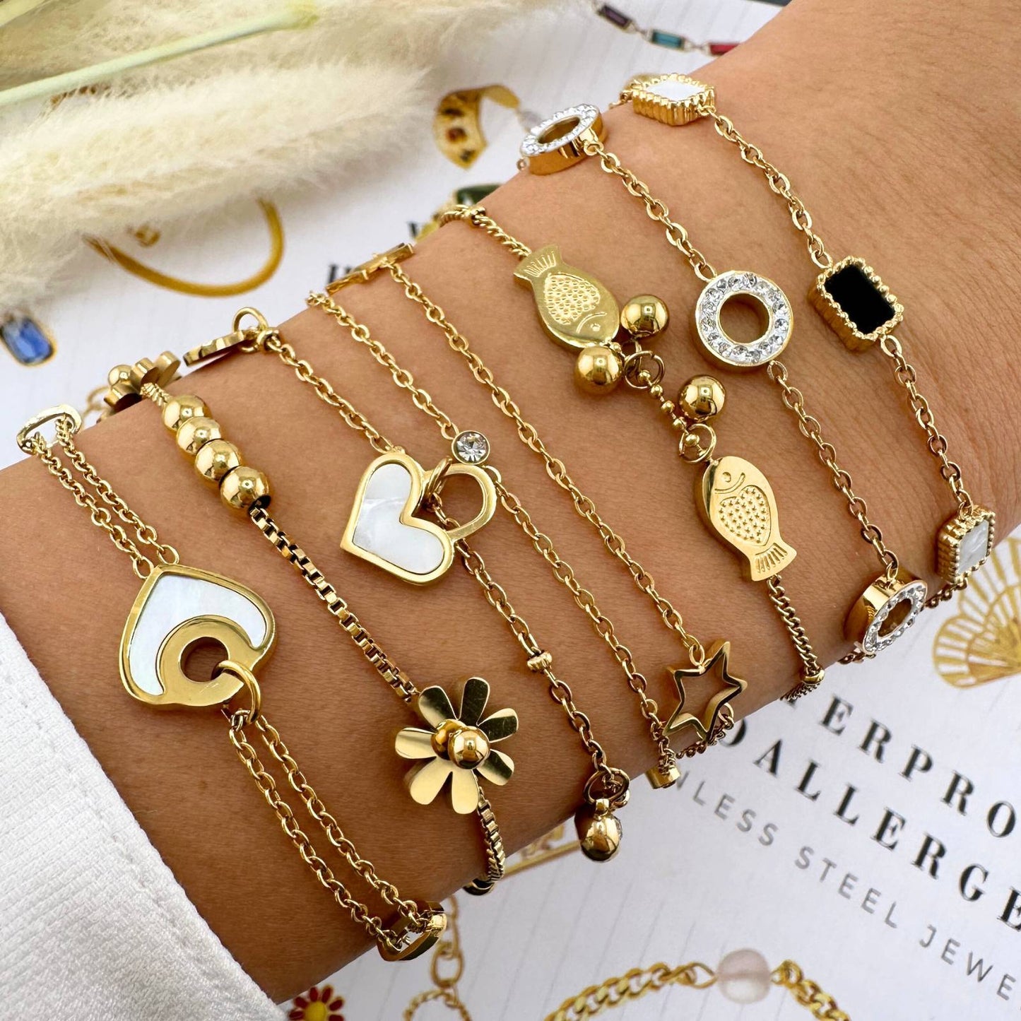 Golden Multi-Heart Charm Bracelet