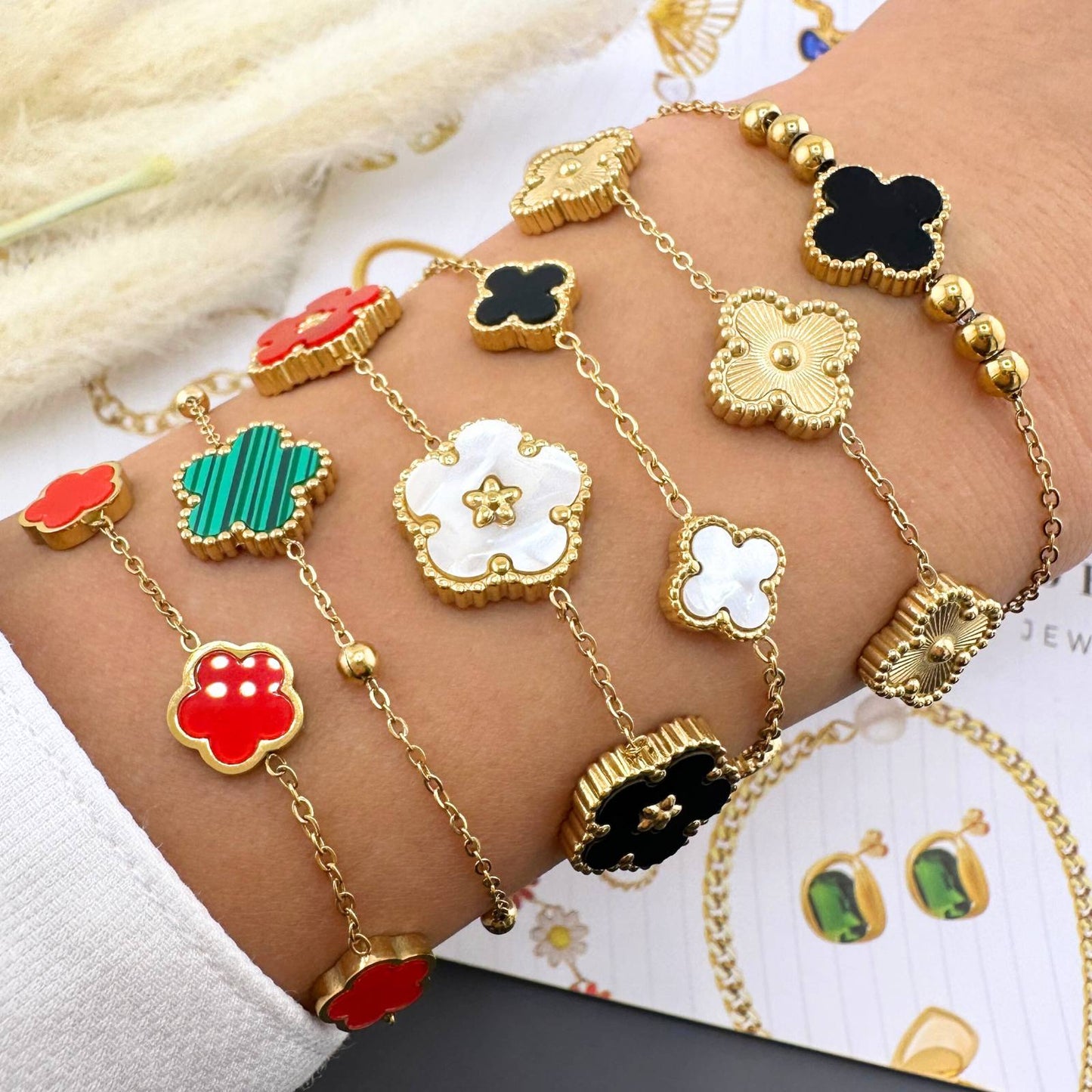 Golden Red Clover Charm Bracelet