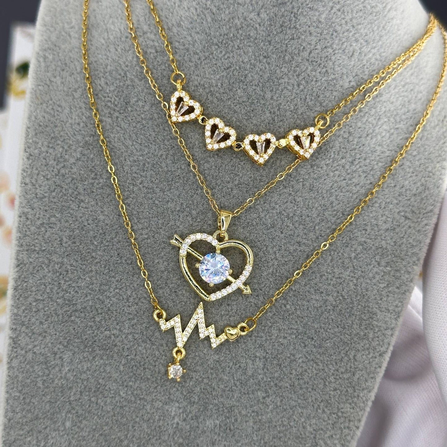 Golden Heartbeat Necklace with Cubic Zirconia