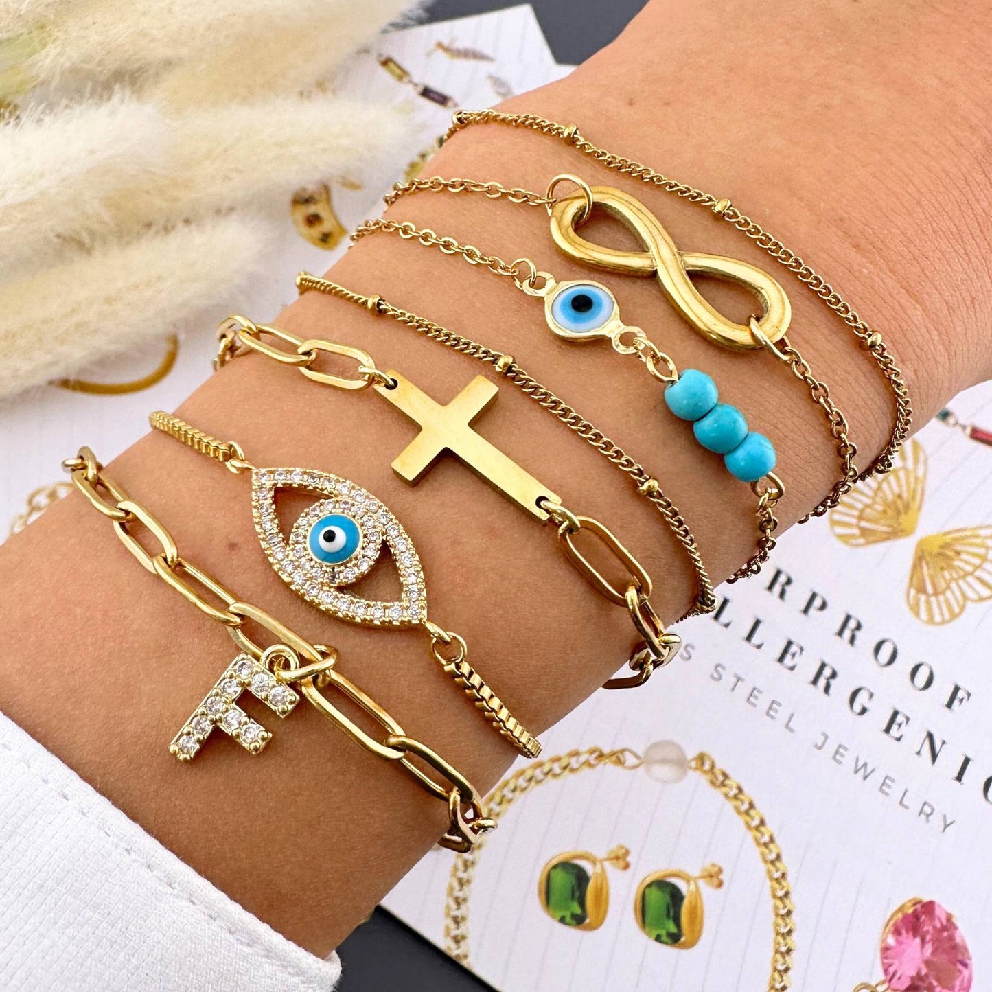 Golden Cross Layered Bracelet Set