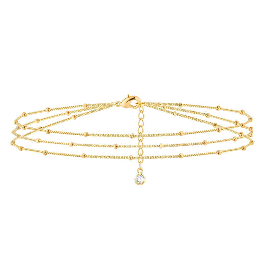 Golden Layered Bracelet with Crystal Charm