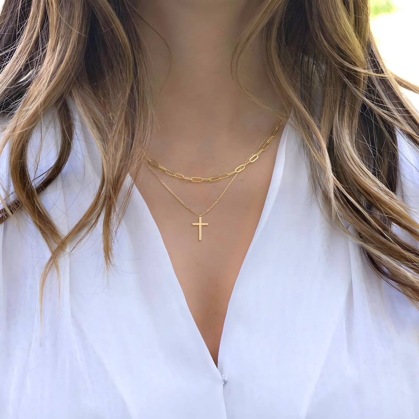 Golden Cross Layered Necklace