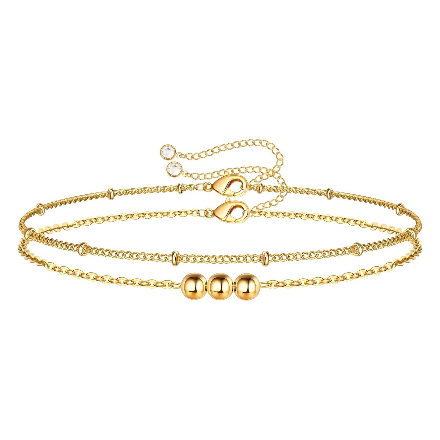 Golden Beaded Double Chain Bracelet