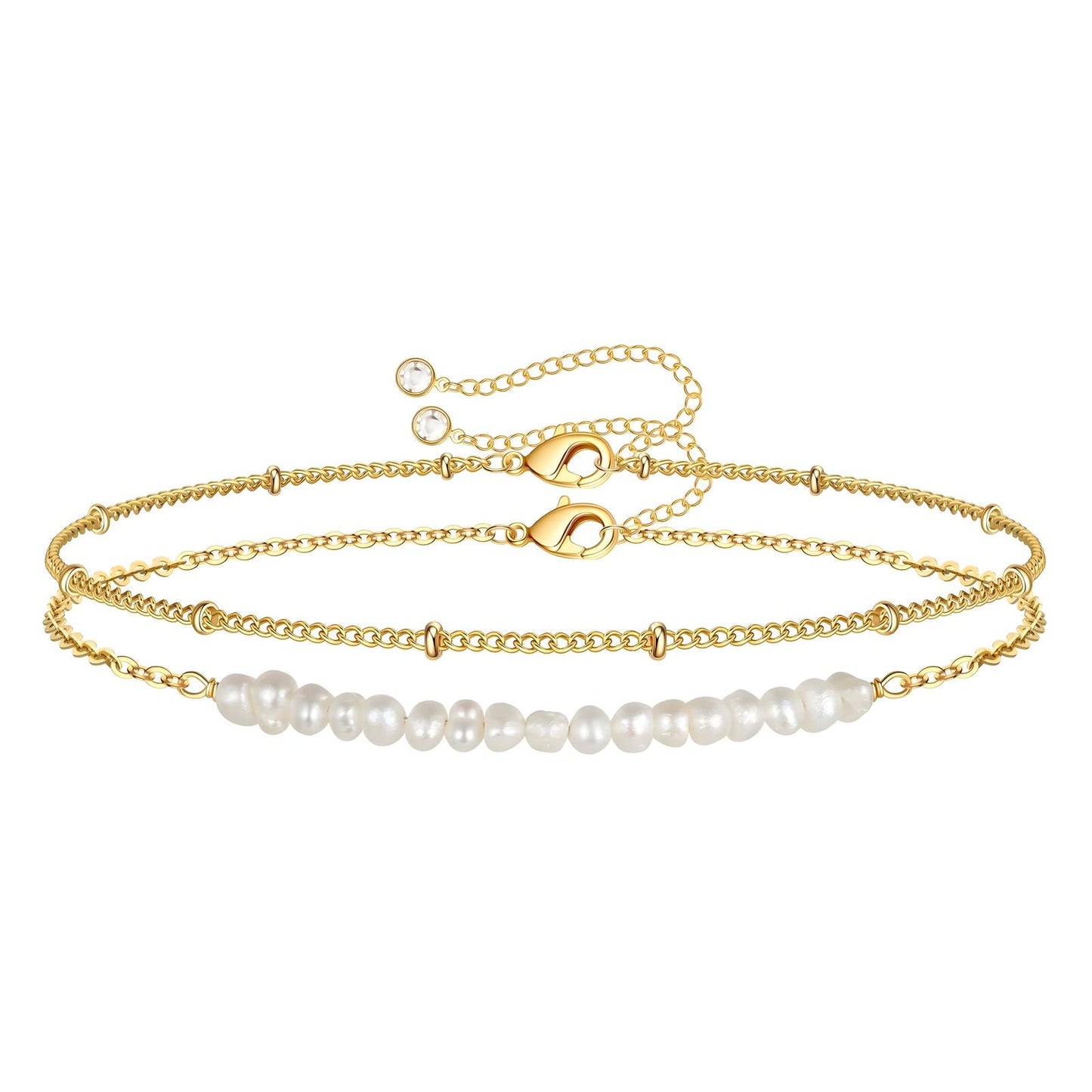 Golden Double Chain Pearl Bracelet