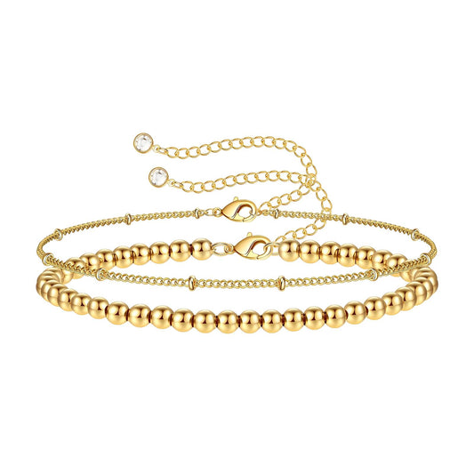 Golden Beaded Double Chain Bracelet