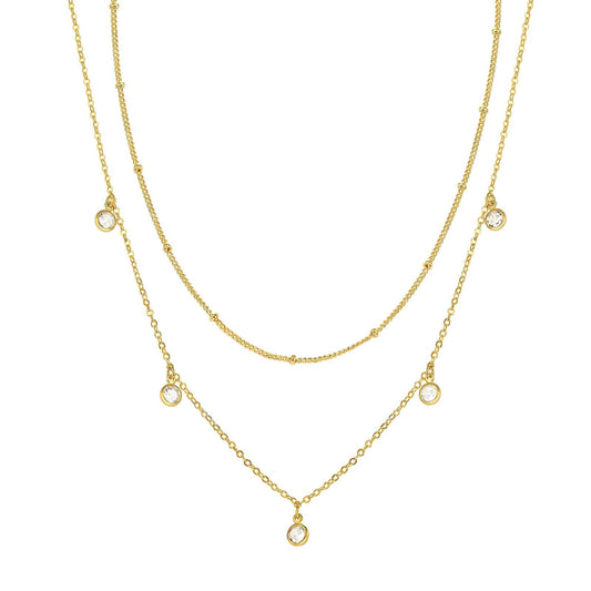 Layered Necklace with Cubic Zirconia Drops