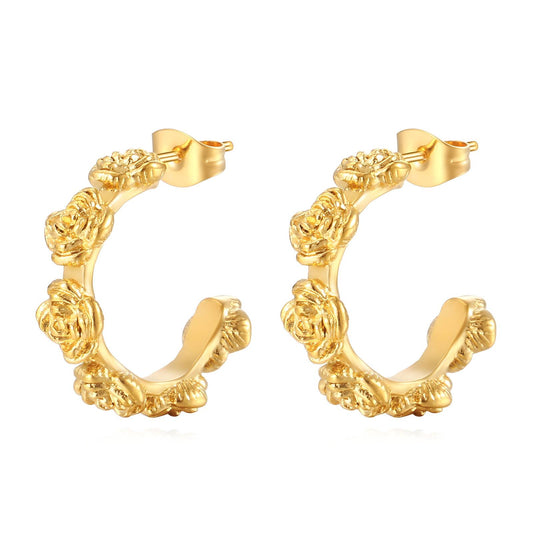 Golden Rose Hoop Earrings