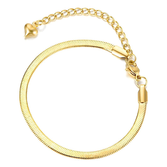 Golden Snake Chain Bracelet with Heart Charm