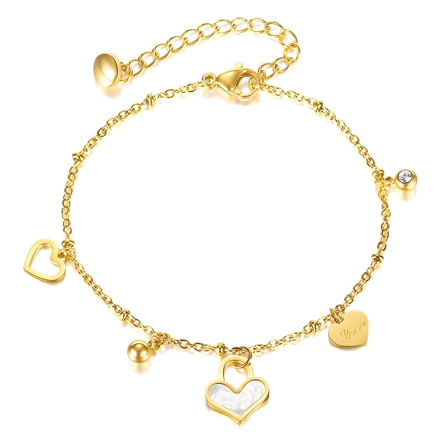 Golden Multi-Heart Charm Bracelet