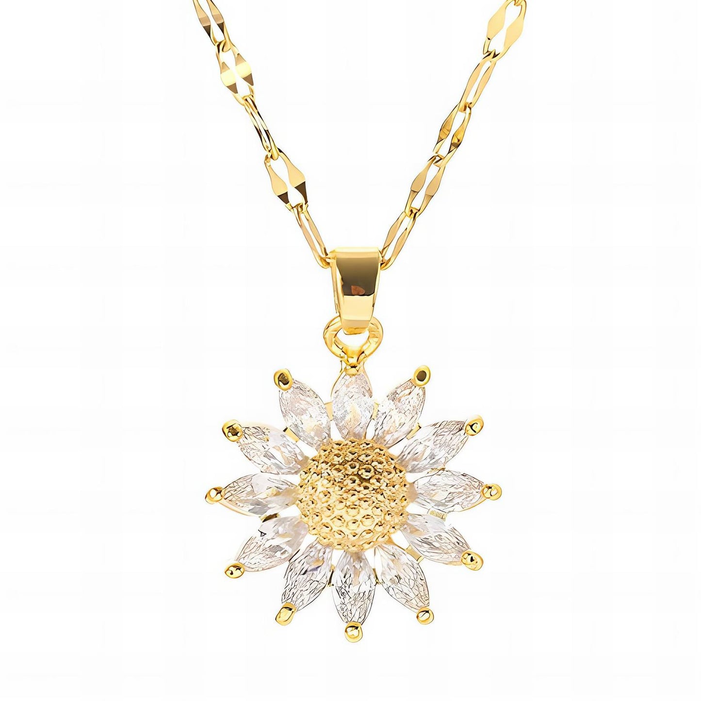 Golden Daisy Crystal Pendant Necklace