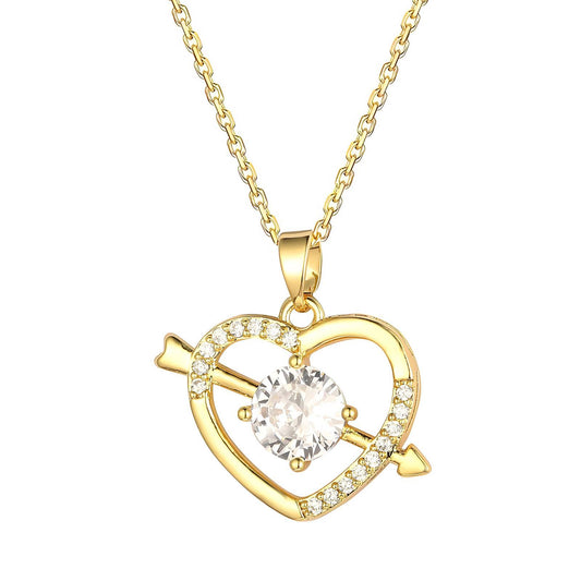 Golden Heart and Arrow Necklace with Cubic Zirconia