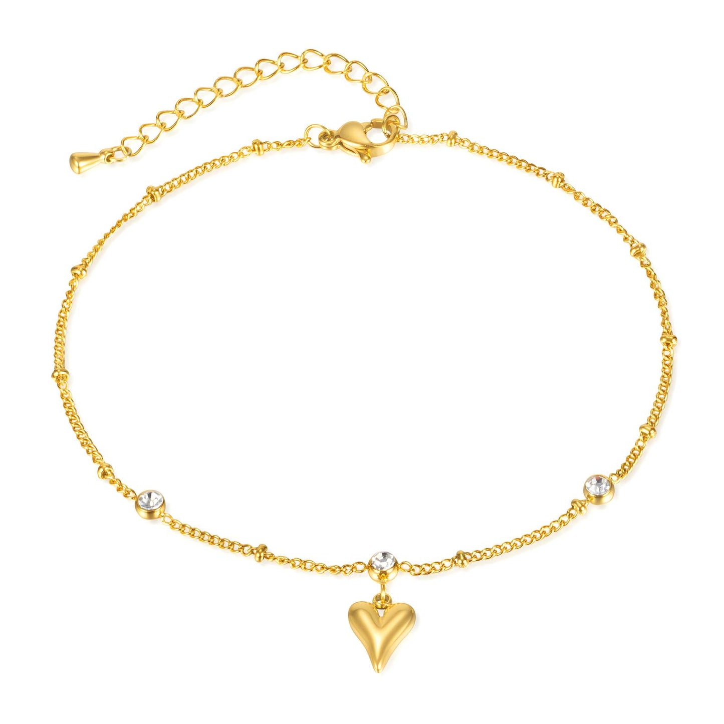 Golden Heart Charm Anklet with Cubic Zirconia