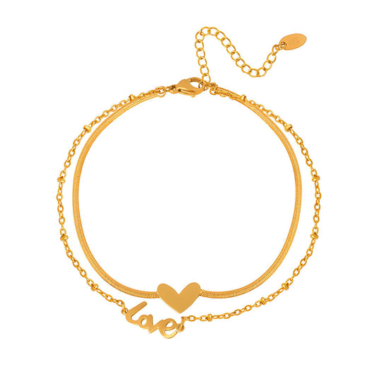 Golden Love and Heart Charm Anklet