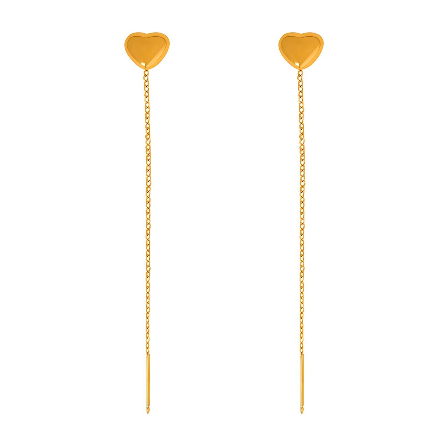 Golden Heart Drop Threader Earrings