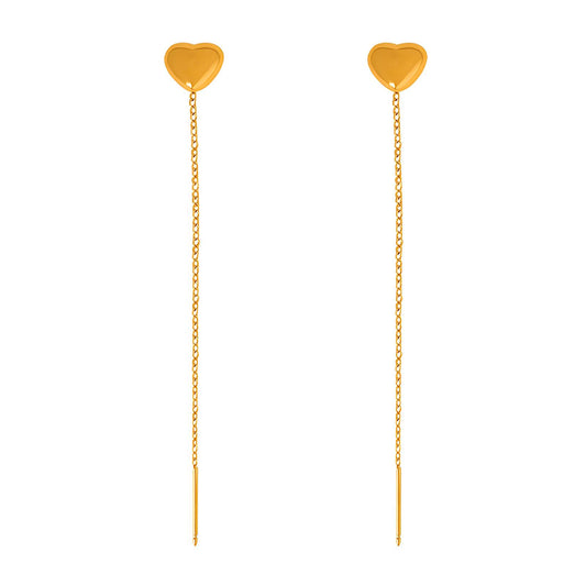 Golden Heart Drop Threader Earrings