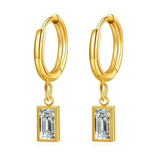 Emerald-Cut Drop Hoop Earrings with Cubic Zirconia