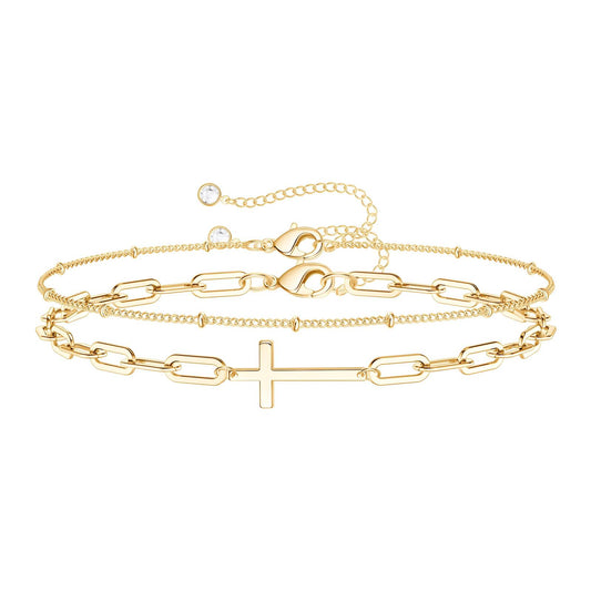 Golden Cross Layered Bracelet Set