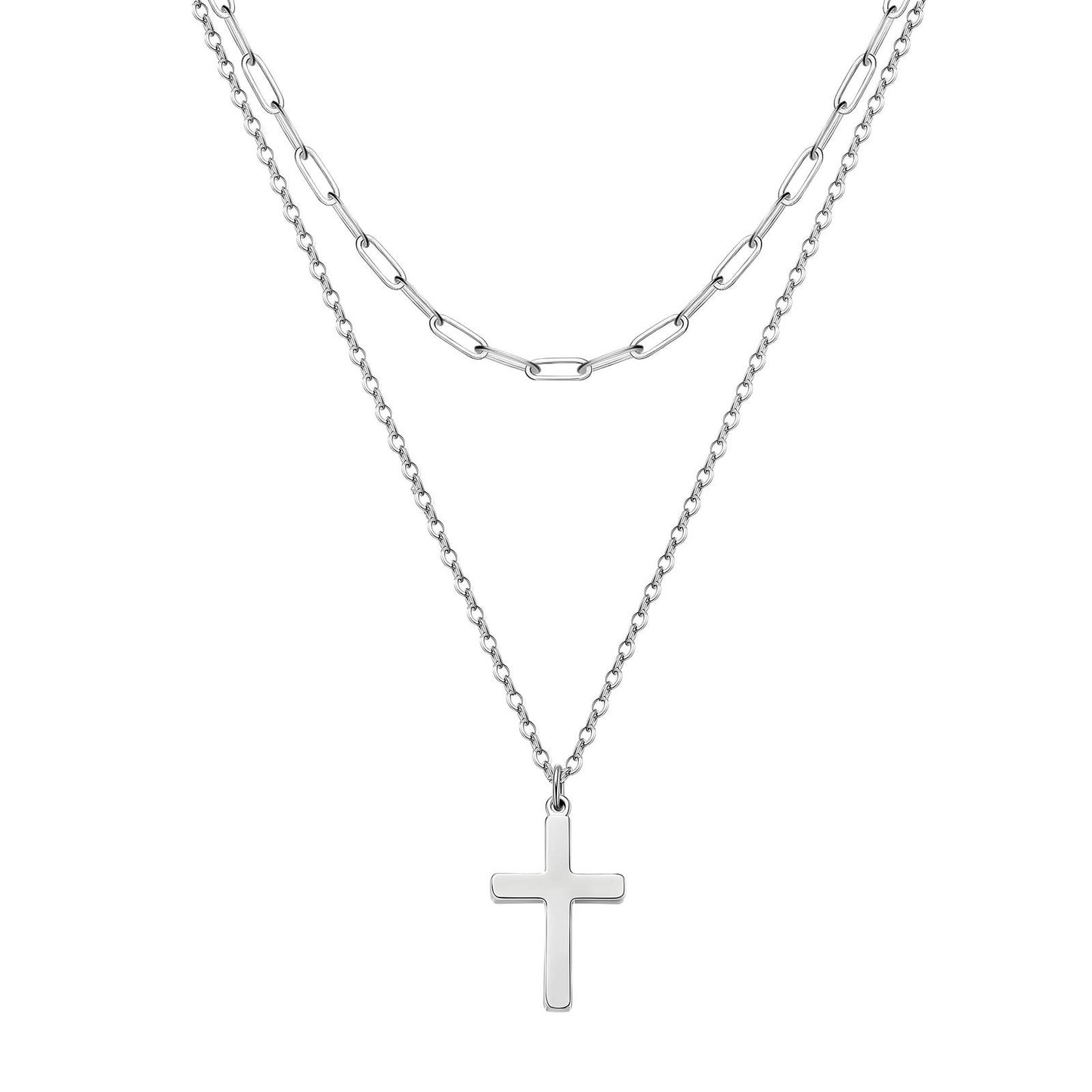 Layered Chain Cross Necklace