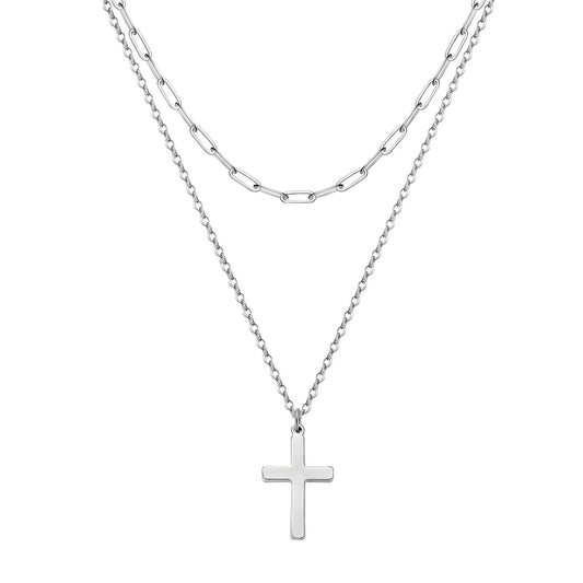 Layered Chain Cross Necklace