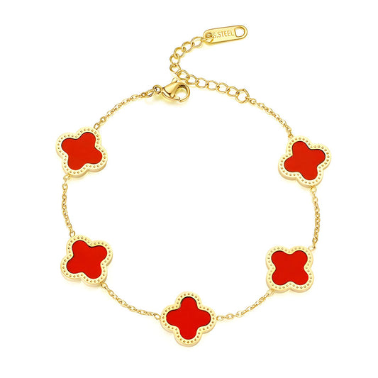 Golden Red Clover Charm Bracelet