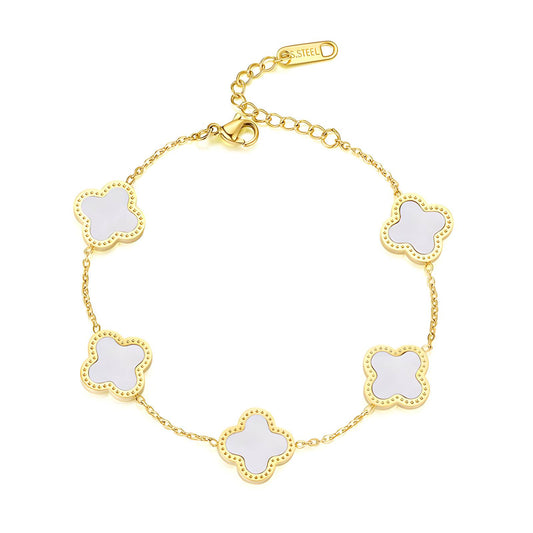 Golden White Clover Charm Bracelet