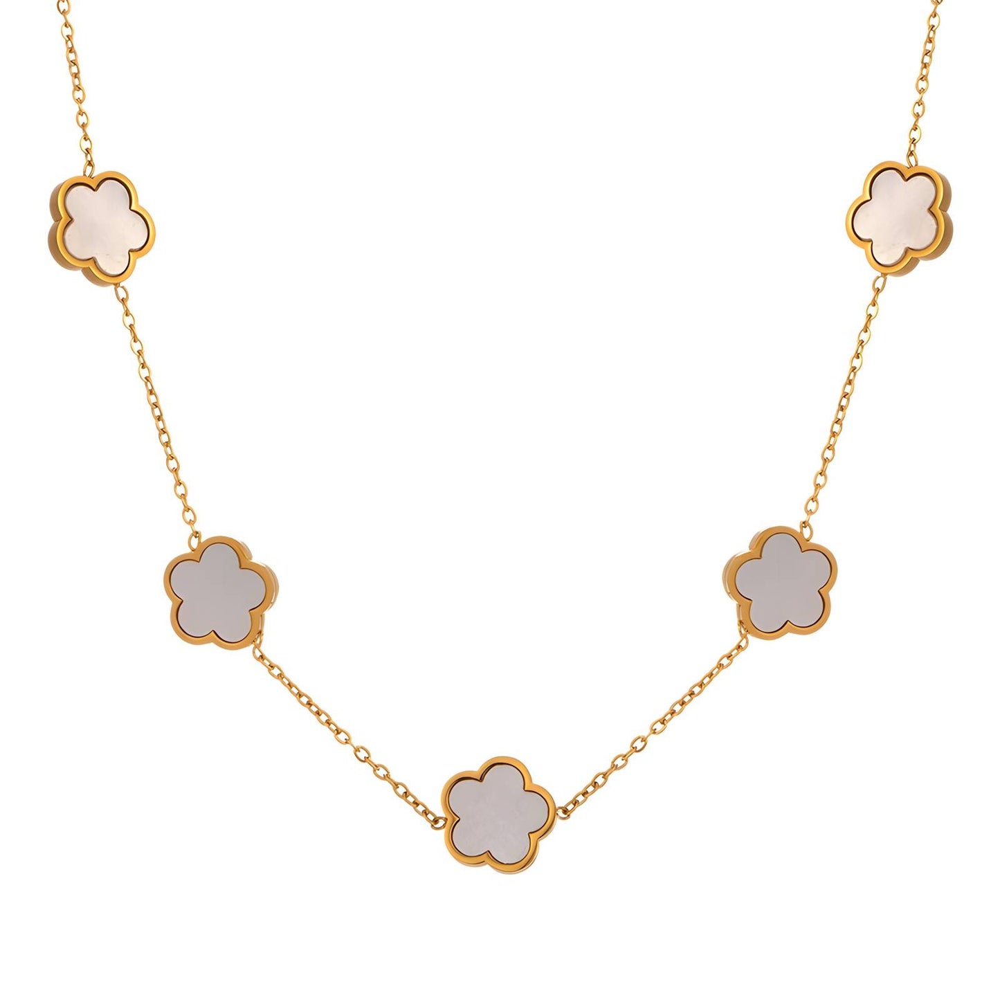 Golden Mother-of-Pearl Flower Charm Necklace