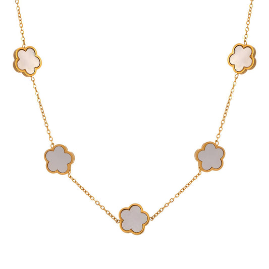 Golden Mother-of-Pearl Flower Charm Necklace