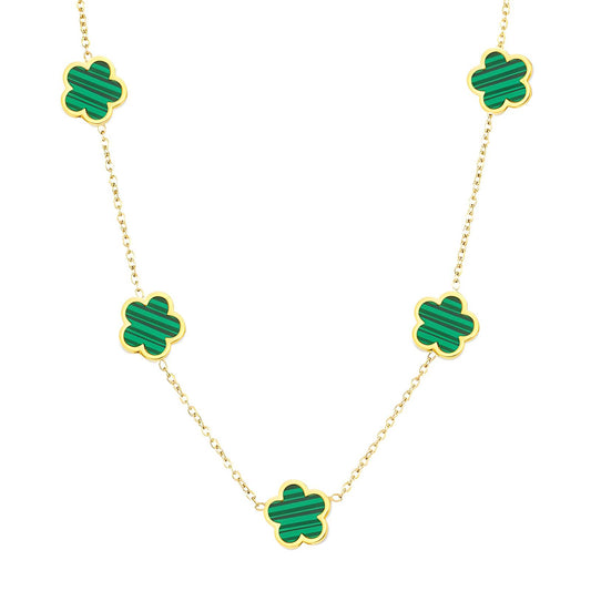 Golden Green Clover Charm Necklace