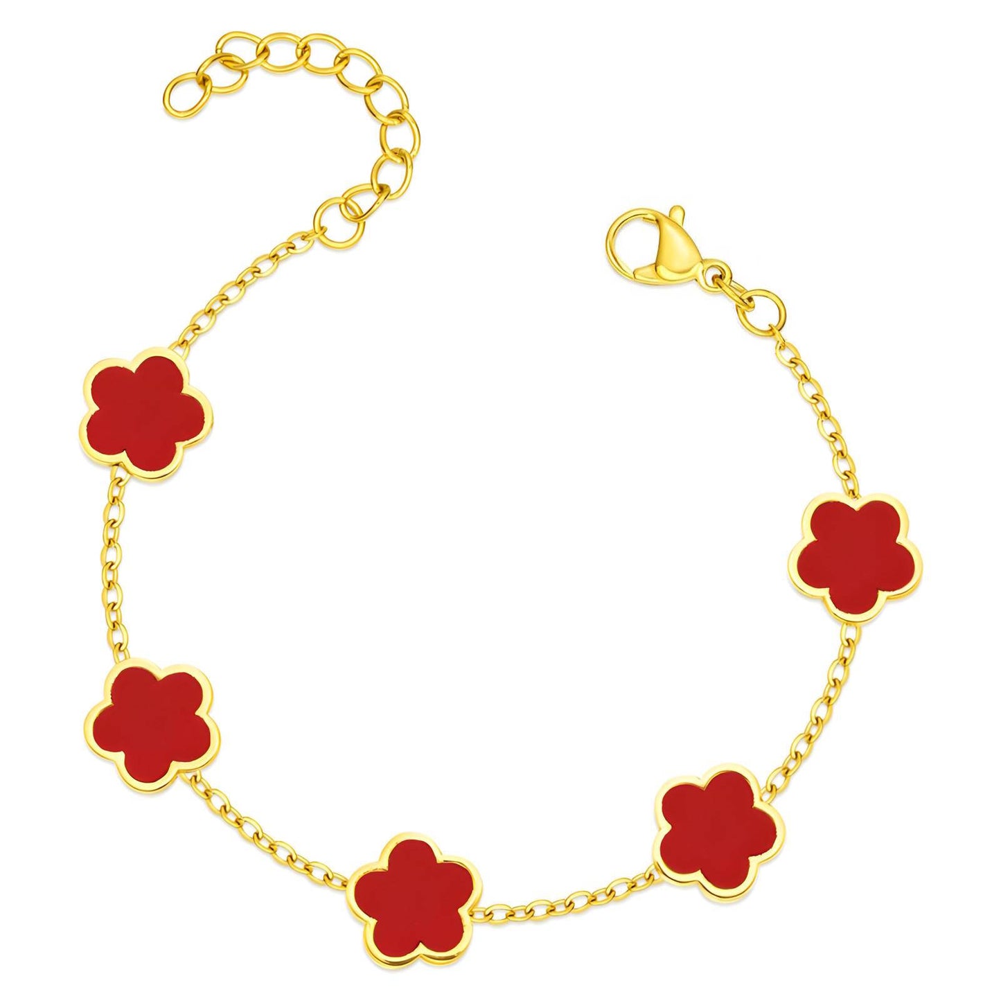 Golden Red Clover Charm Bracelet