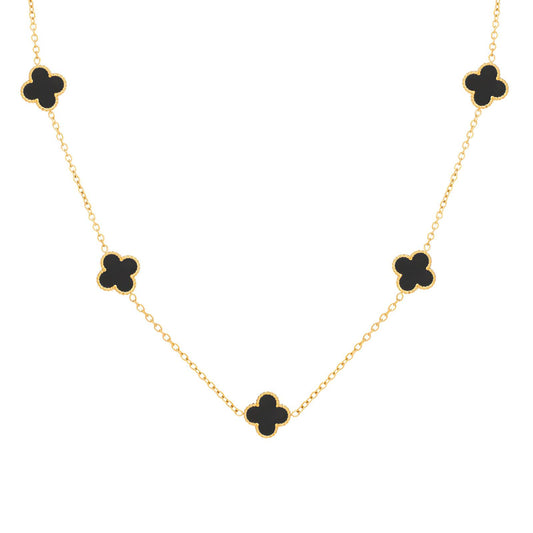 Clover Charm Necklace in Black and Gold