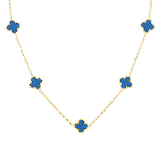 Clover Charm Necklace in Blue and Gold