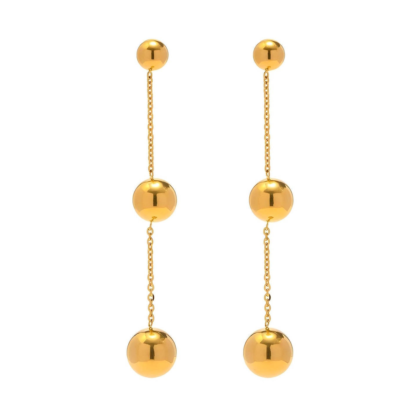 Gold Triple Sphere Drop Earrings