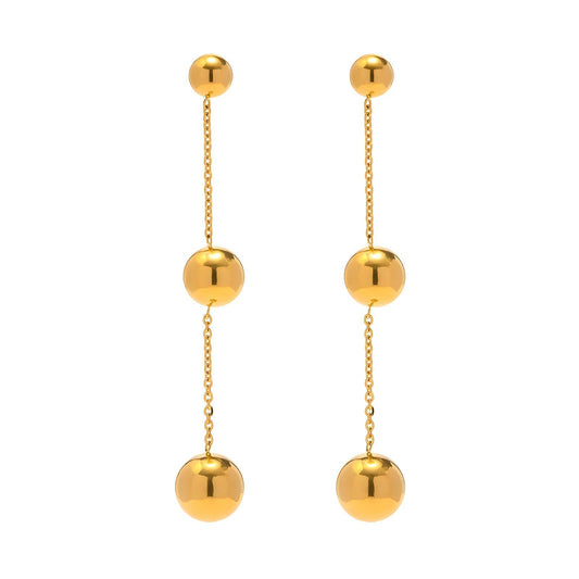 Gold Triple Sphere Drop Earrings