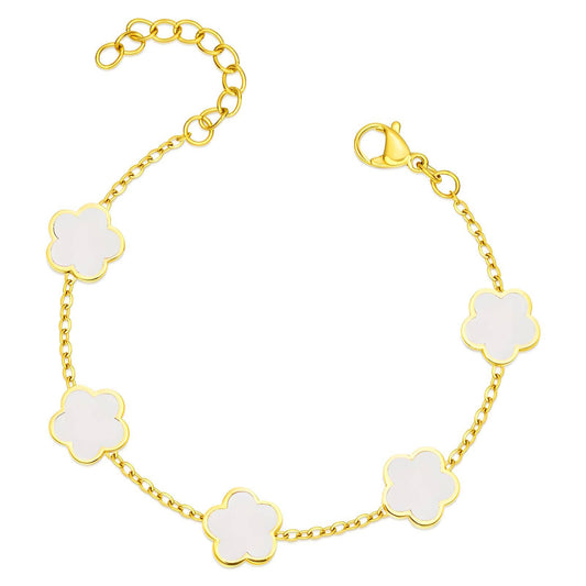 Golden White Clover Charm Bracelet