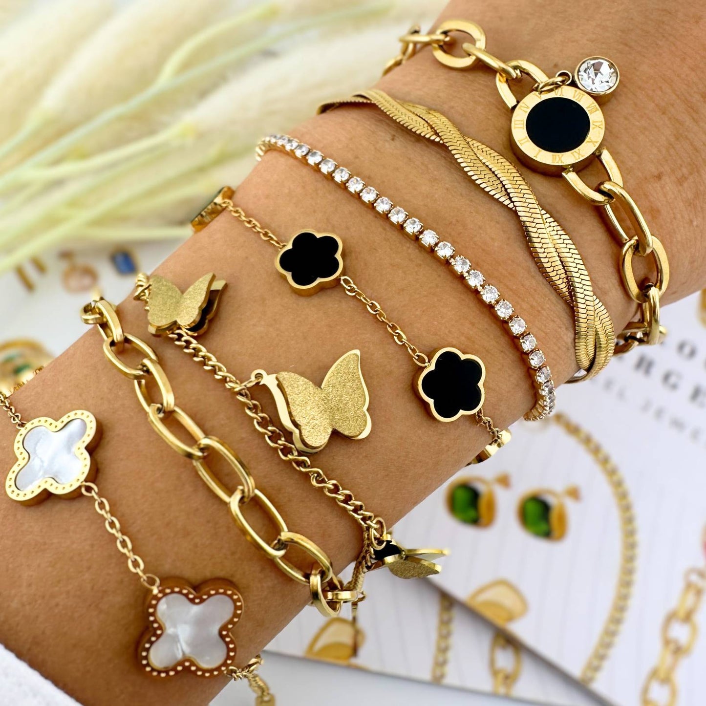 Golden Black Clover Charm Bracelet