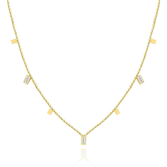 Baguette Zirconia Necklace with Geometric Accents