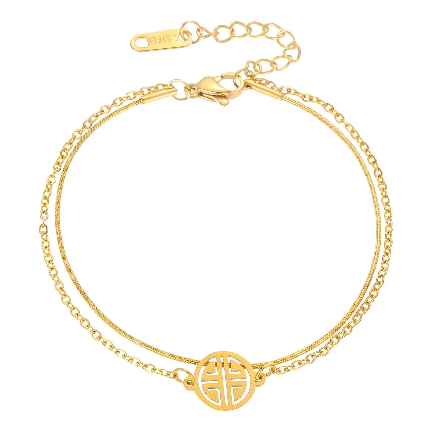 Golden Symbol Double Chain Anklet