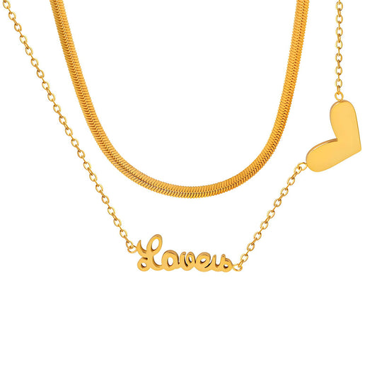 Golden Love and Heart Layered Necklace