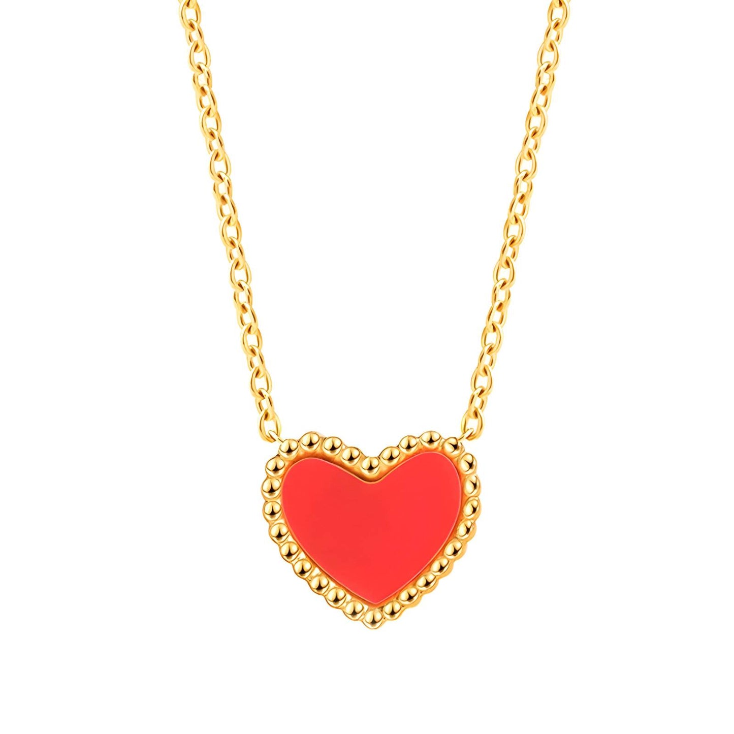 Golden Red Heart Pendant Necklace