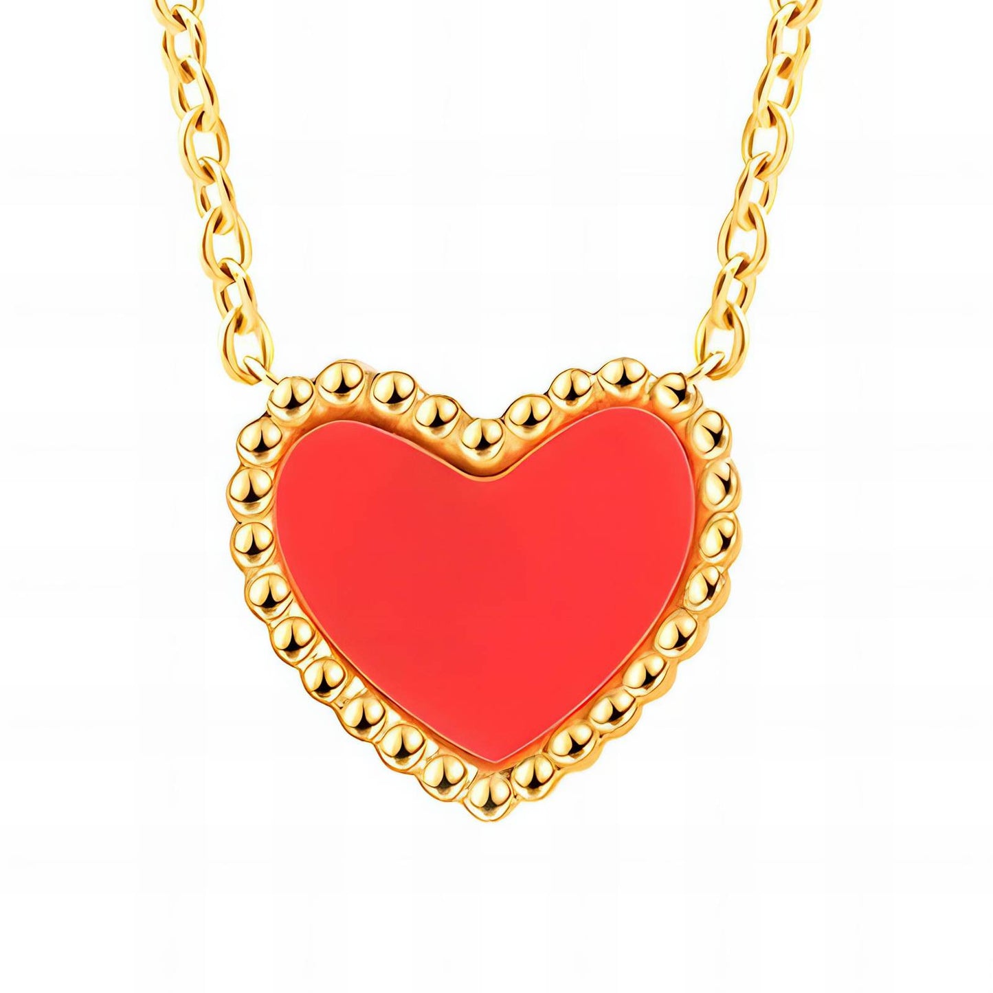 Golden Red Heart Pendant Necklace