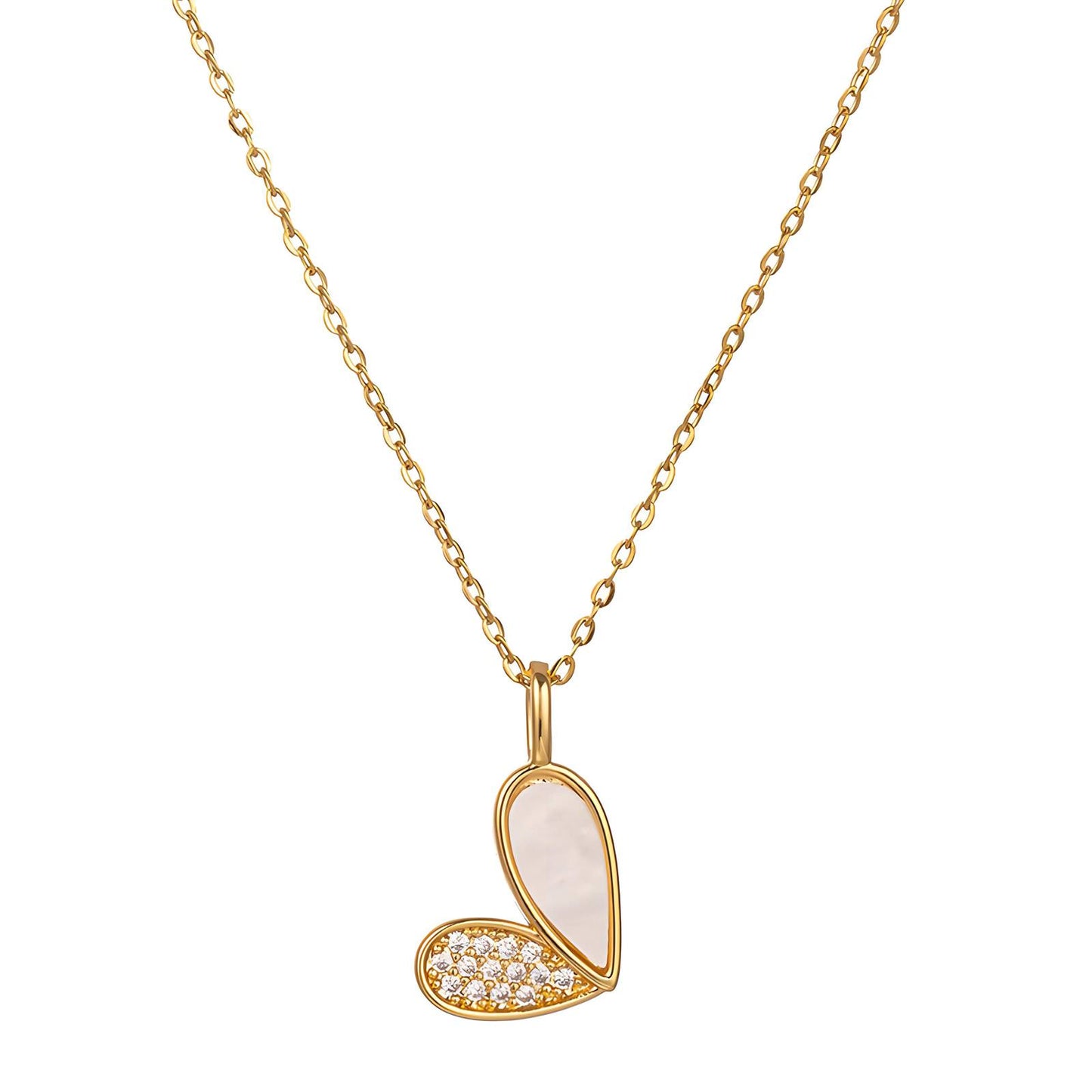 Golden Mother-of-Pearl Heart Pendant Necklace