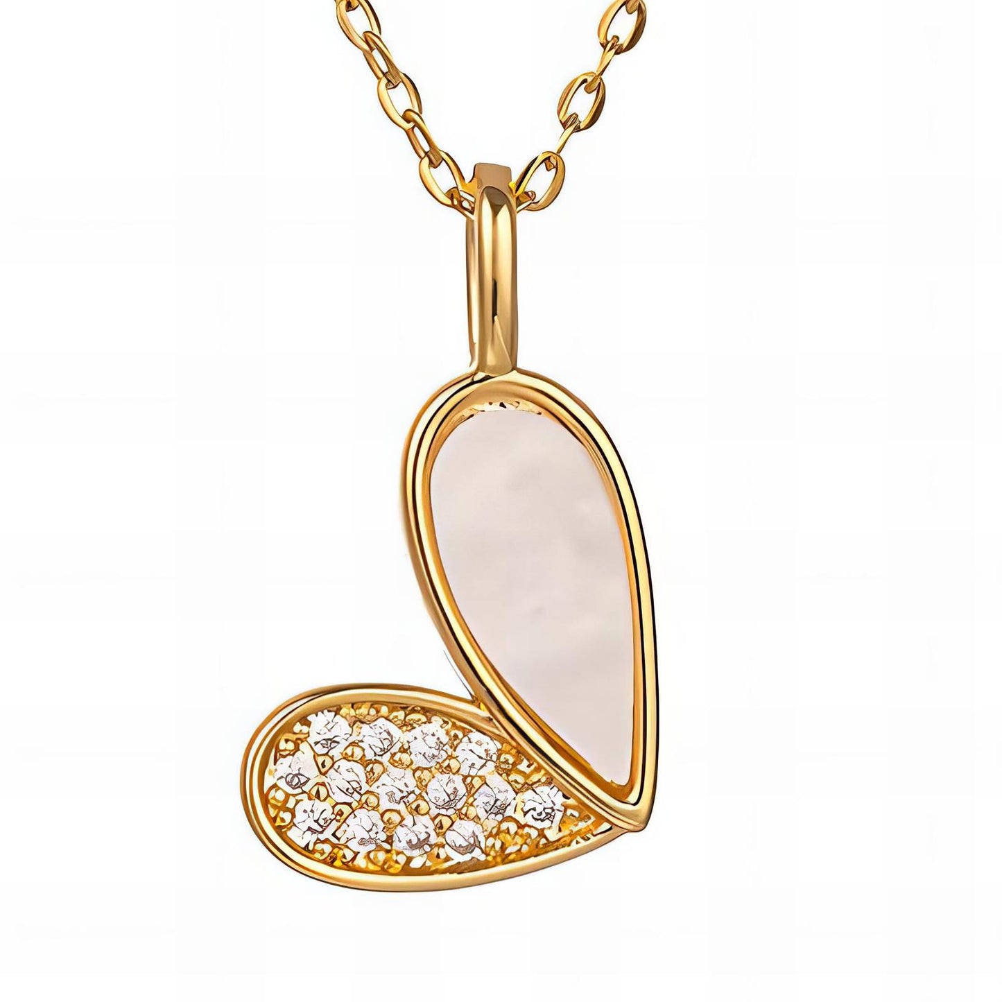 Golden Mother-of-Pearl Heart Pendant Necklace