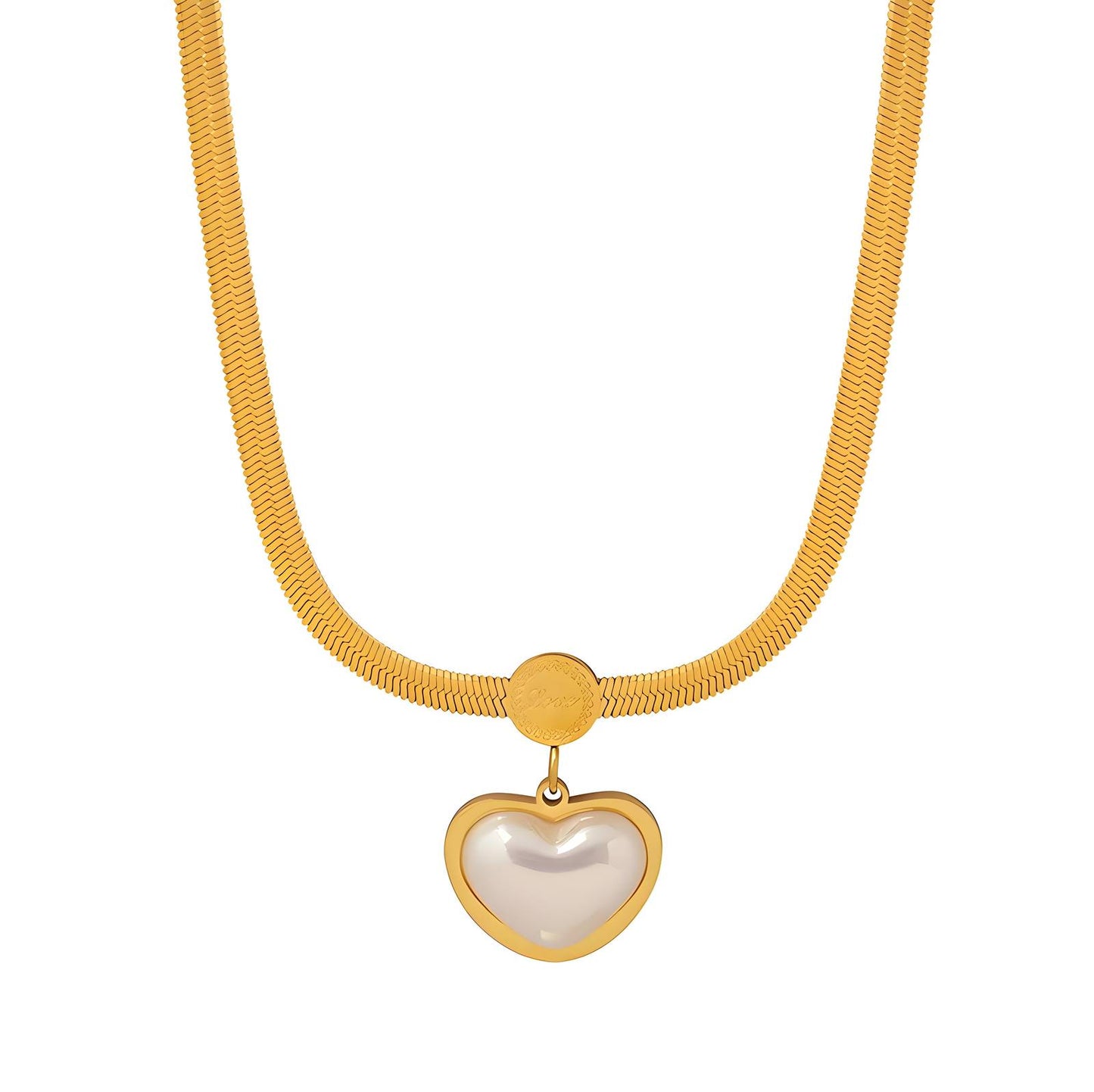 Golden Heart Pendant Herringbone Necklace